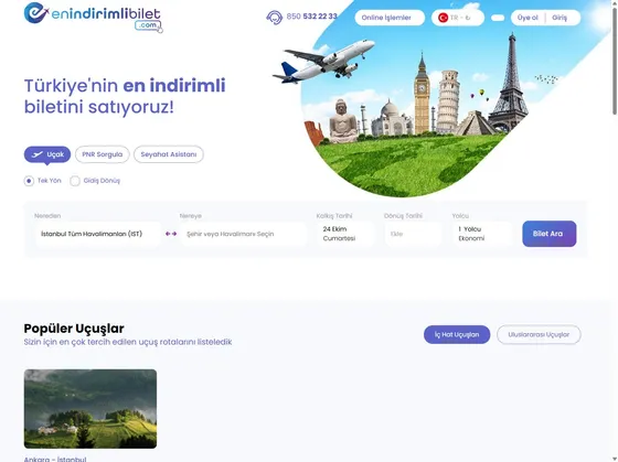 Enindirimlibilet.com sitesinin ana sayfası