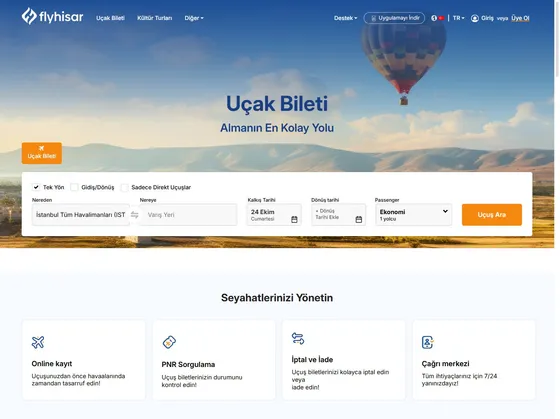 Flyhisar.com sitesinin ana sayfası