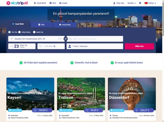 Skytrip.nl sitesinin ana sayfası