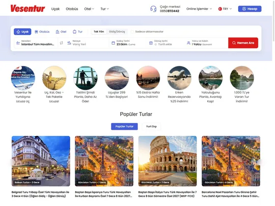 Vesentur.com sitesinin ana sayfası